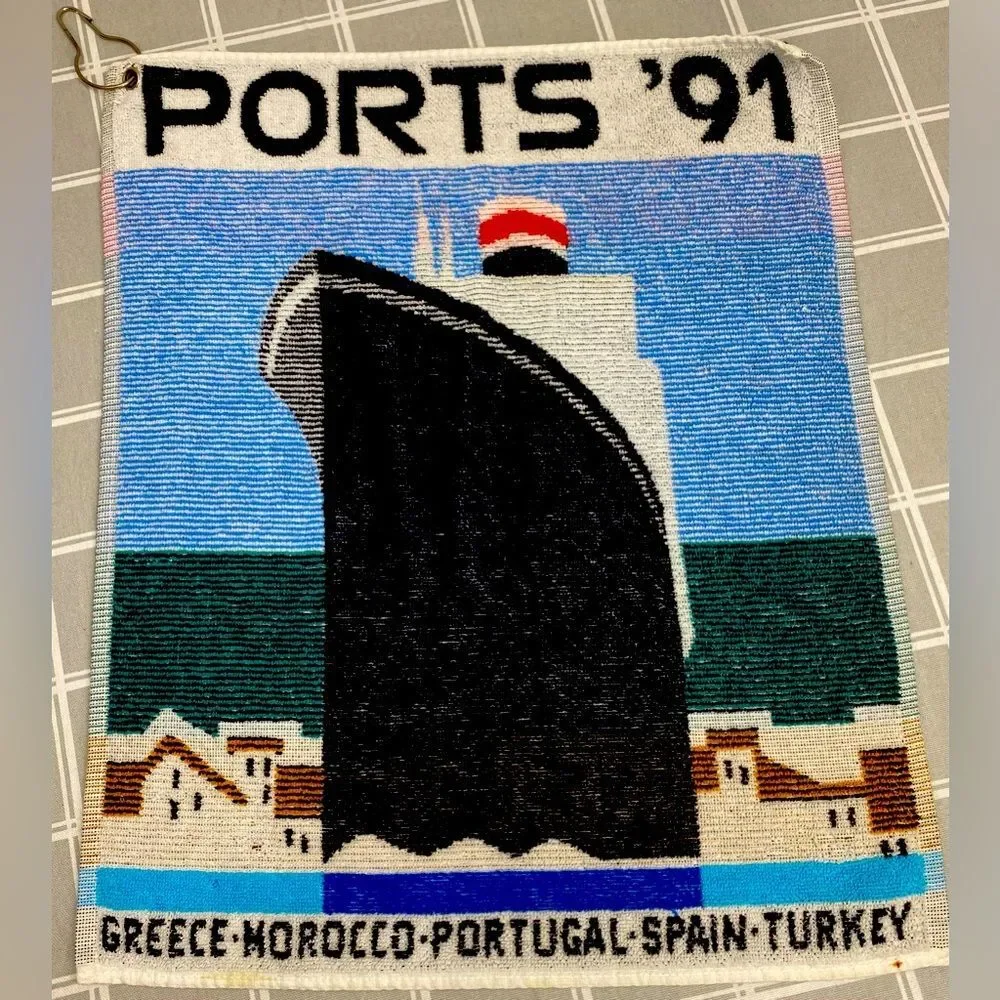 Vtg Ports 91 Golf Towel Greece Morocco Portugal Spain Turkey 15-1/2” x 19” Rare